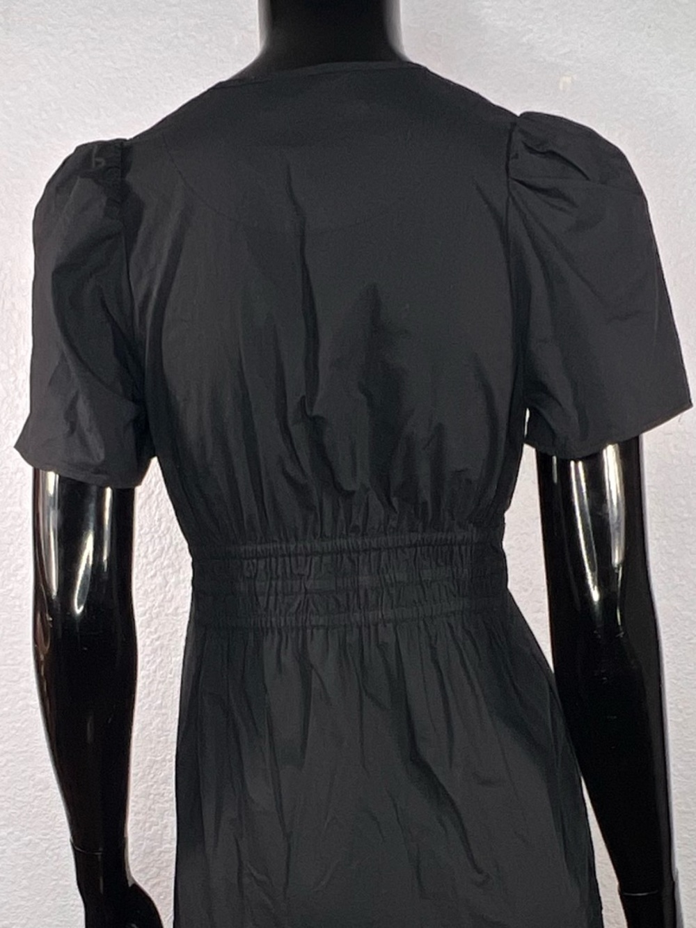 Quince Black Tiered Puff-Sleeve 100% Organic Cotton Poplin Maxi Dress Sz S - Picture 7 of 10